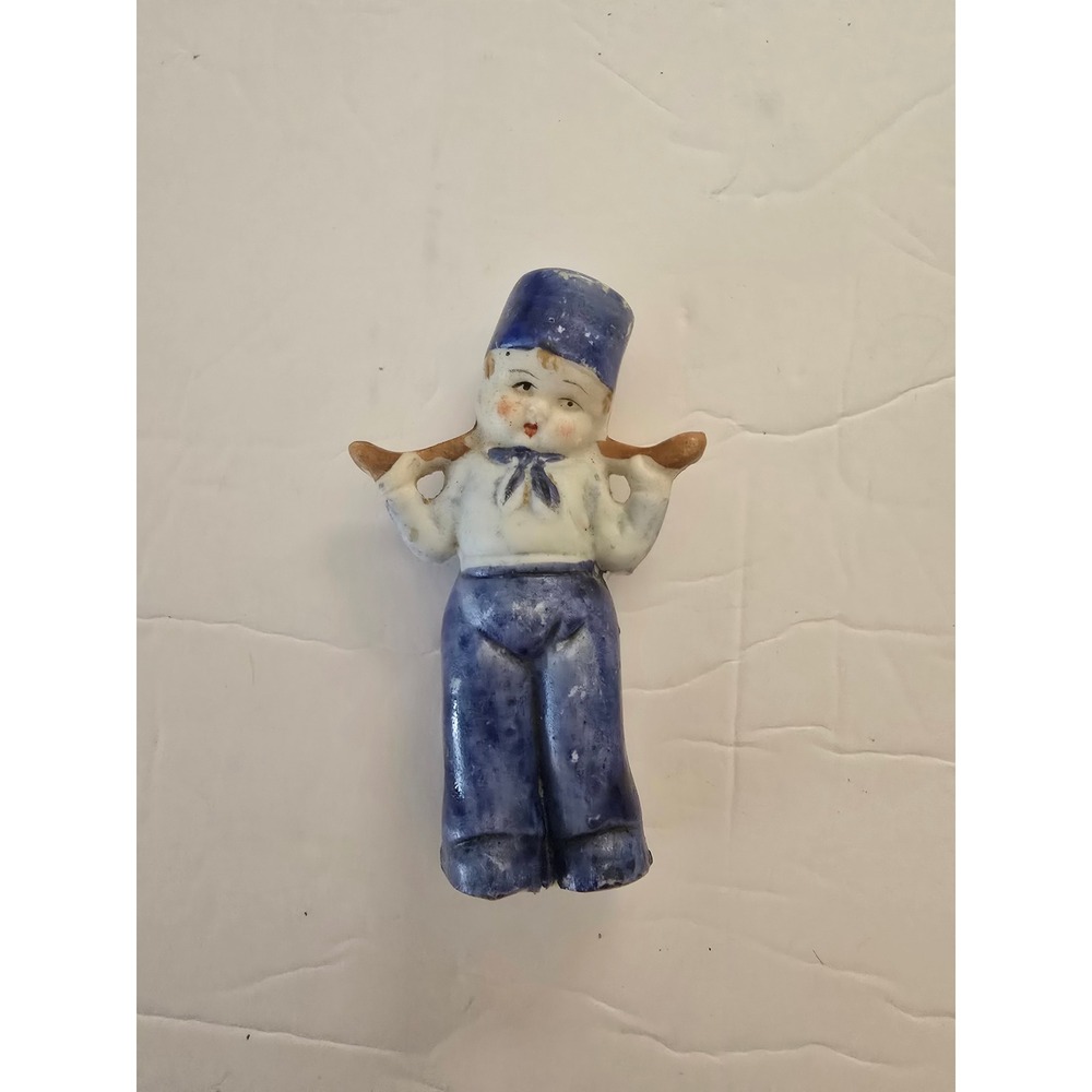 Vintage Japan Porcelain Boy Figurine Blue White Sailor Outfit Collectible 3"